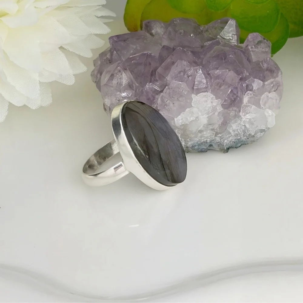 Purple Labradorite Ring Size 7 1/4 7.25 Pure Sterling Silver 925 Boho New